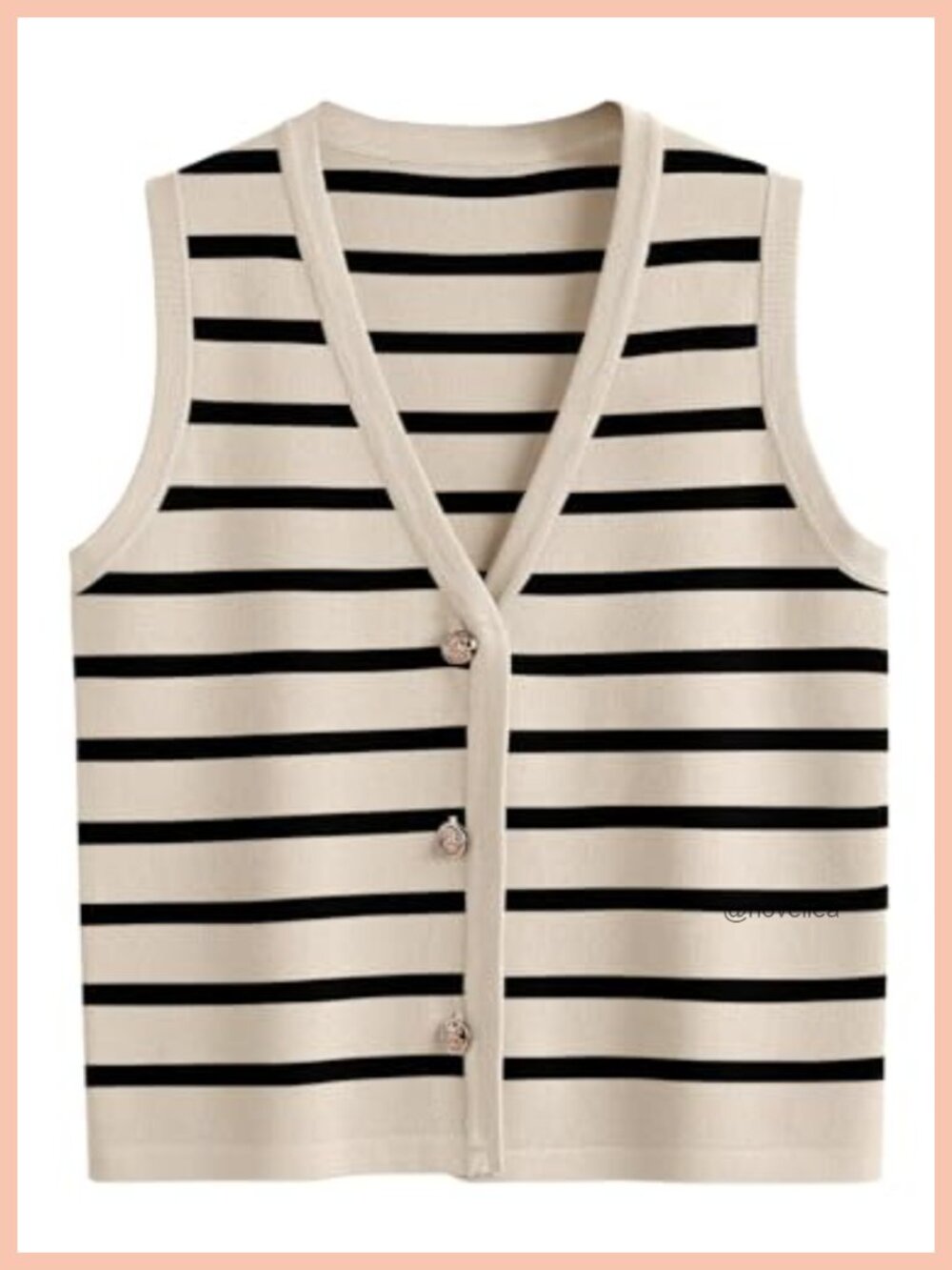 Women's Striped Sleeveless V-Neck Sweater Vest 72% Viscose Button Up Knit Tank